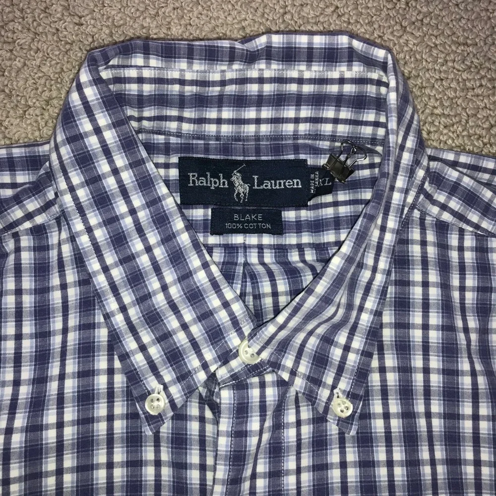 Ralph Lauren Blake Mens XL Blue White Check Cotton SS Button Down Shirt